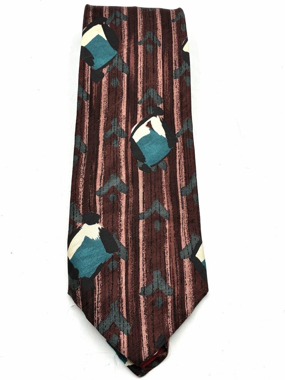 Vintage JSACO Silk Tie Abstract Figural Burgundy Teal Italian Necktie